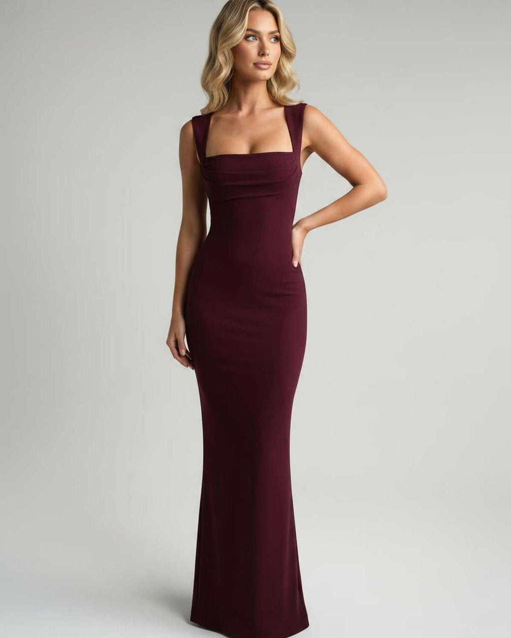 Veloura Maxi Dress by Lauven — stretch sleeveless square neck bodycon maxi dress