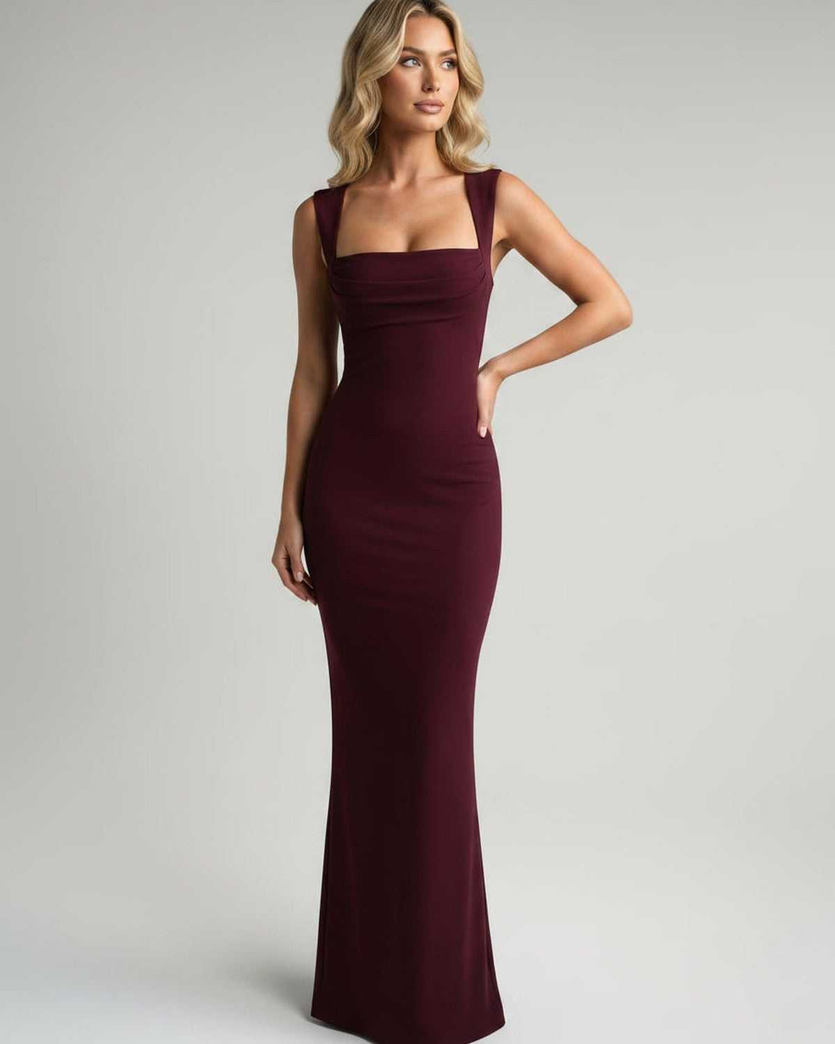 Veloura Maxi Dress by Lauven — stretch sleeveless square neck bodycon maxi dress