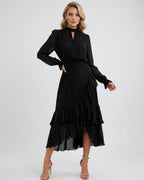 Celestia Maxi Dress by Lauven — chiffon long sleeve high neck A-line maxi dress