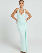 Solvienne Maxi Dress by Lauven — stretch sleeveless deep V-neck ruched maxi dress
