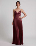 Veloura Maxi Dress by Lauven — satin spaghetti strap V-neck A-line maxi dress
