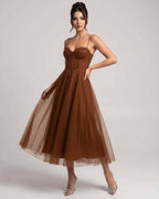 Elara Midi Dress by Lauven — tulle sleeveless sweetheart neck structured bodice midi dress