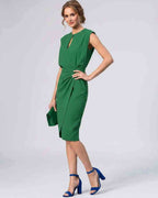 Velmira Midi Dress by Lauven — sleeveless keyhole wrap midi dress with ruched waist