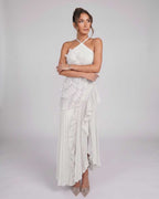 Valerise Maxi Dress by Lauven — chiffon sleeveless halter asymmetrical maxi dress