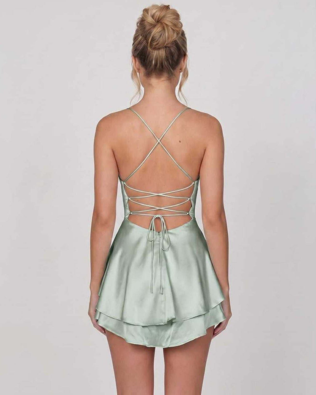 Satin Mini Dress by Lauven — satin sleeveless cowl neck slip mini dress