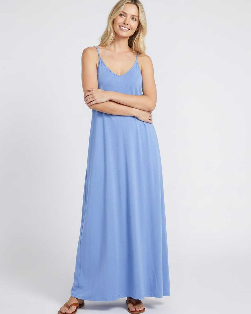 Solenne Maxi Dress by Lauven — soft stretch sleeveless V-neck relaxed A-line maxi dress