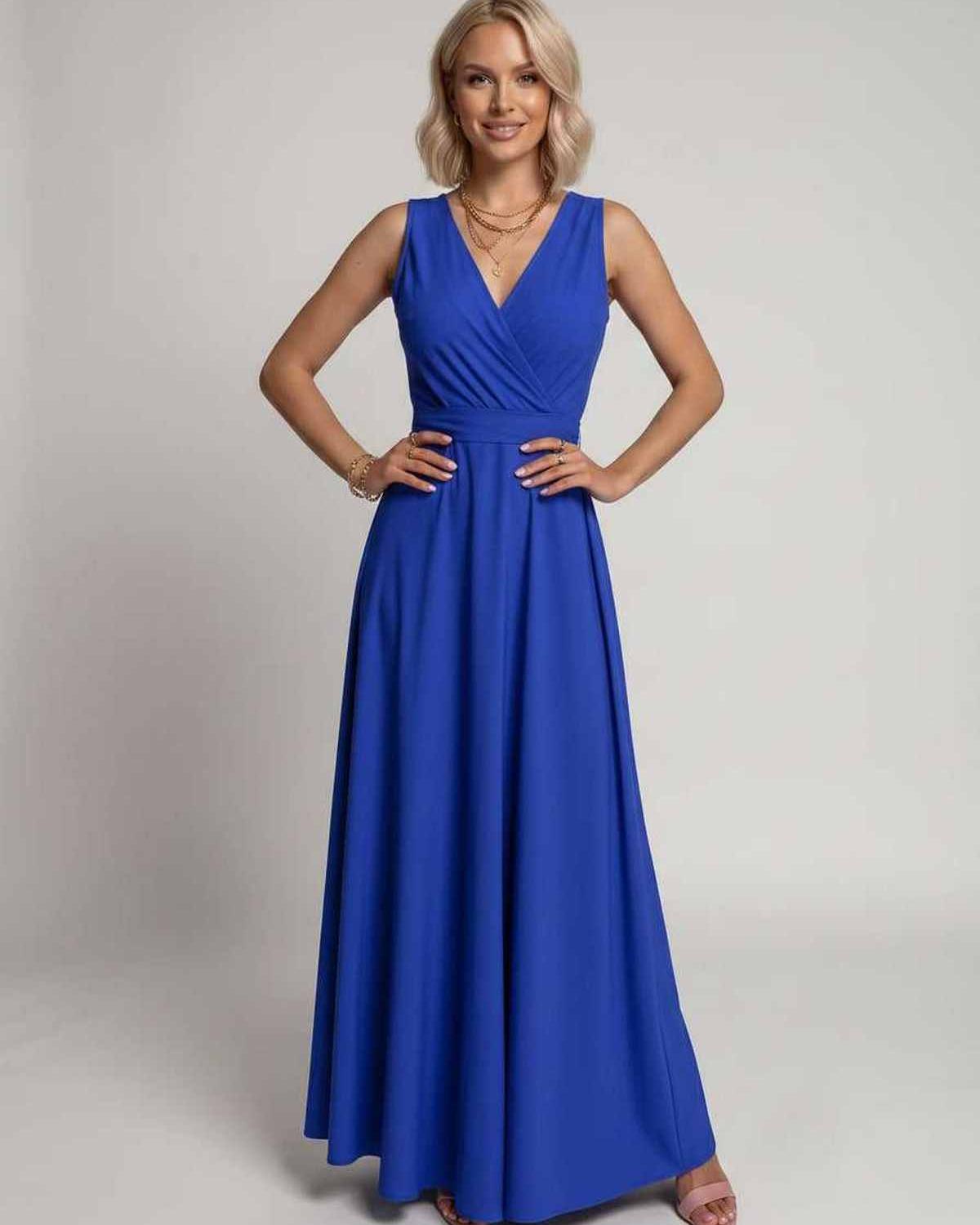 Veloura Maxi Dress by Lauven — satin sleeveless V-neck A-line maxi dress