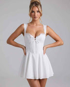 Veloura Mini Dress by Lauven — cotton blend sleeveless square neck fit and flare mini dress