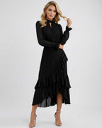 Celestia Maxi Dress by Lauven — chiffon long sleeve high neck A-line maxi dress