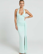 Solvienne Maxi Dress by Lauven — stretch sleeveless deep V-neck ruched maxi dress