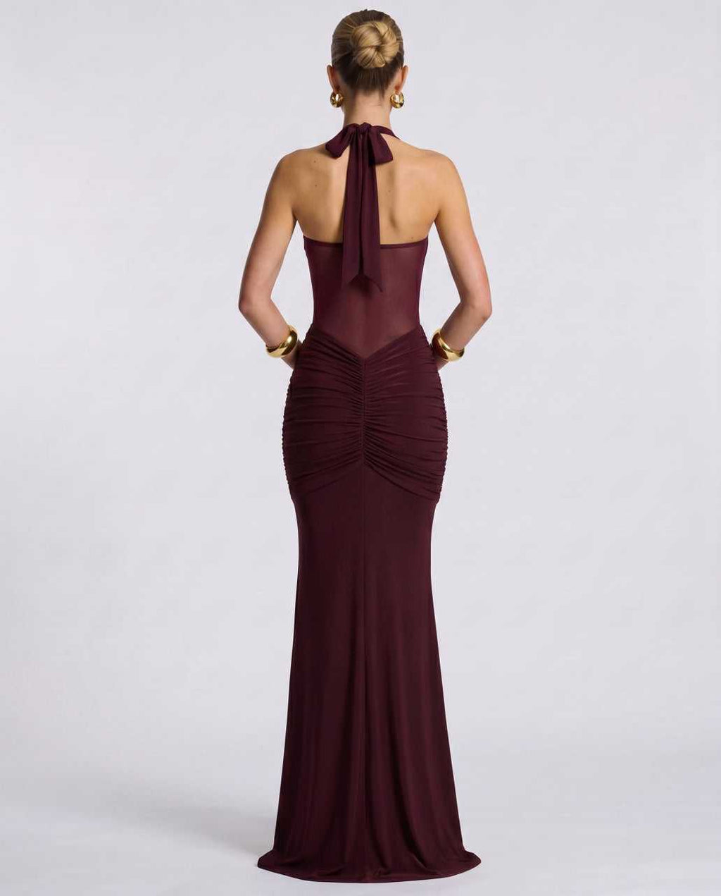 Solvane Maxi Dress by Lauven — stretch mesh sleeveless halter neck slim fit maxi dress