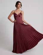 Veloura Maxi Dress by Lauven — satin spaghetti strap V-neck A-line maxi dress