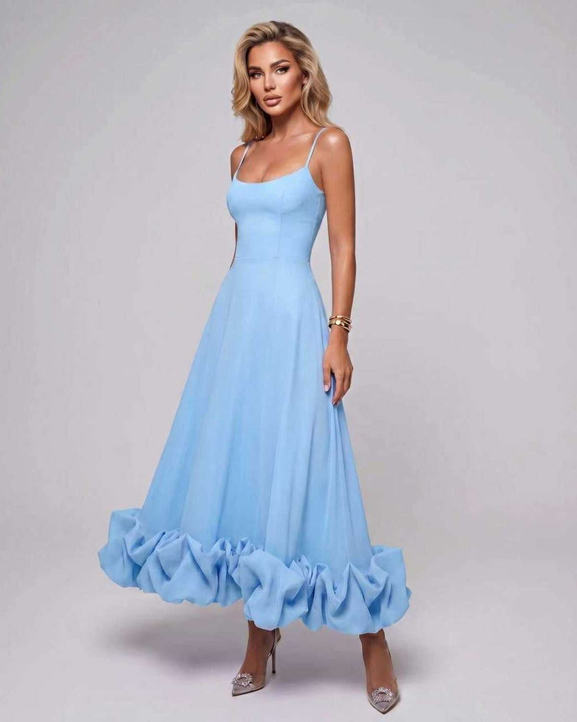 Aurelia Maxi Dress by Lauven — blue lightweight sleeveless scoop neck fit and flare maxi dress