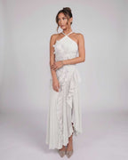 Valerise Maxi Dress by Lauven — chiffon sleeveless halter asymmetrical maxi dress