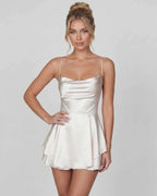 Satin Mini Dress by Lauven — satin sleeveless cowl neck slip mini dress