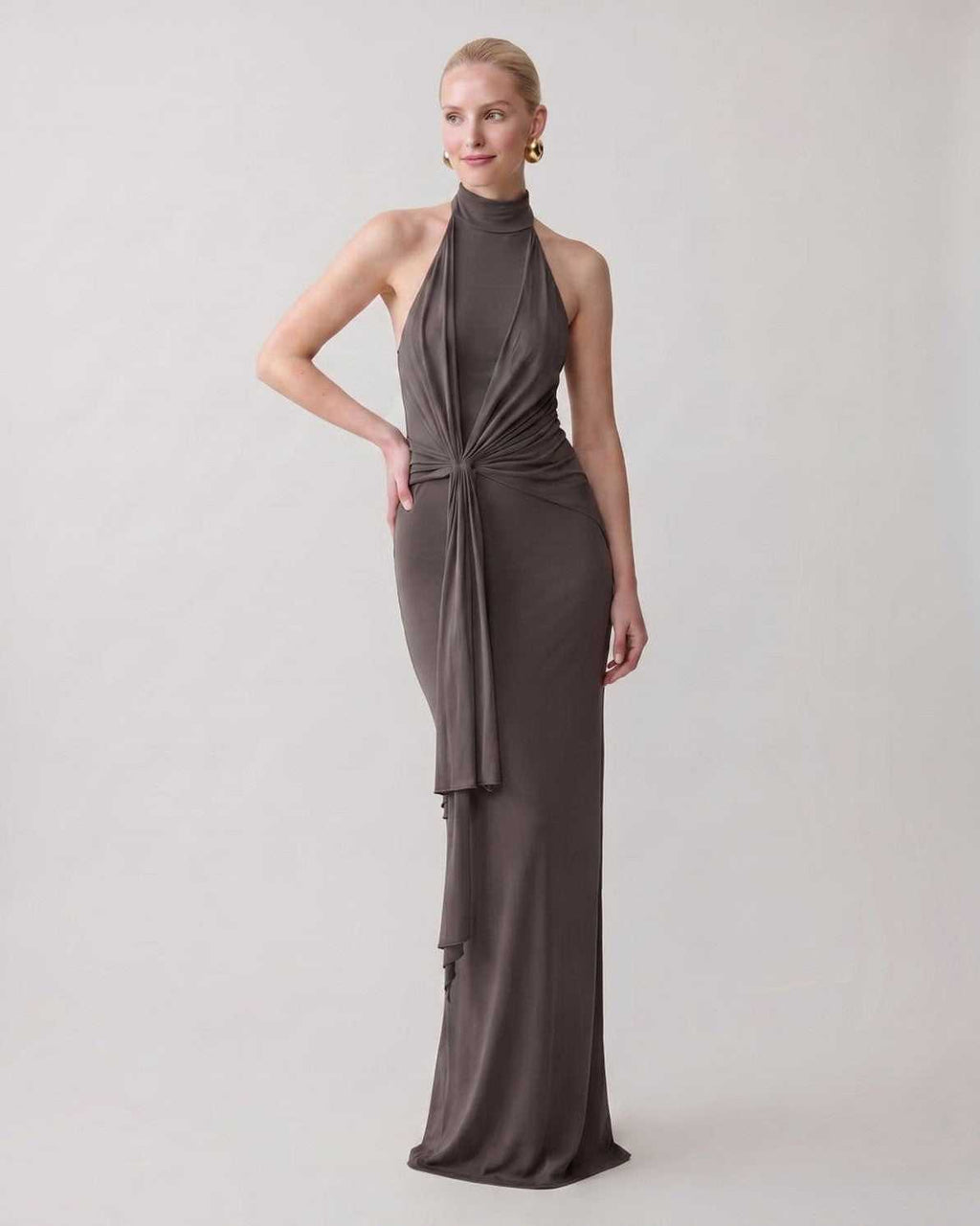 Serelle Maxi Dress by Lauven — polyester sleeveless halter neck fitted column maxi dress