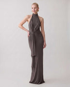Serelle Maxi Dress by Lauven — polyester sleeveless halter neck fitted column maxi dress