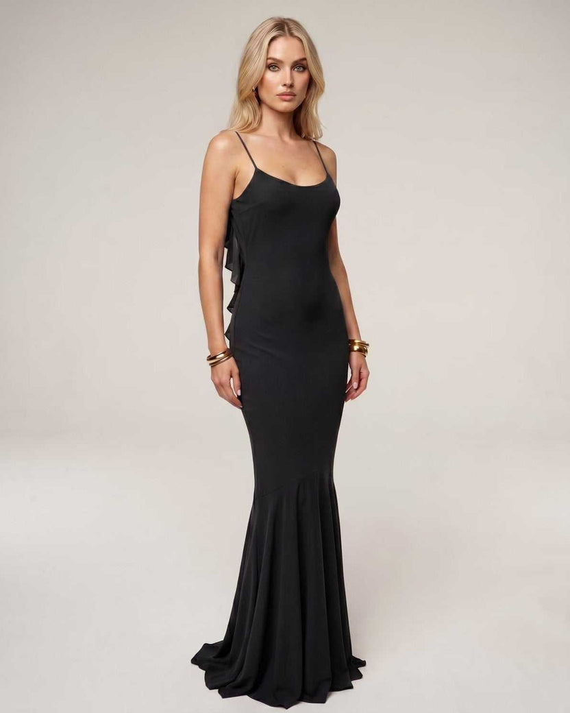 Serenna Maxi Dress by Lauven — black polyester spandex sleeveless round neck bodycon maxi dress