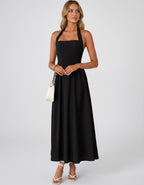 Veloura Midi Dress by Lauven — satin blend sleeveless square neck A-line midi dress