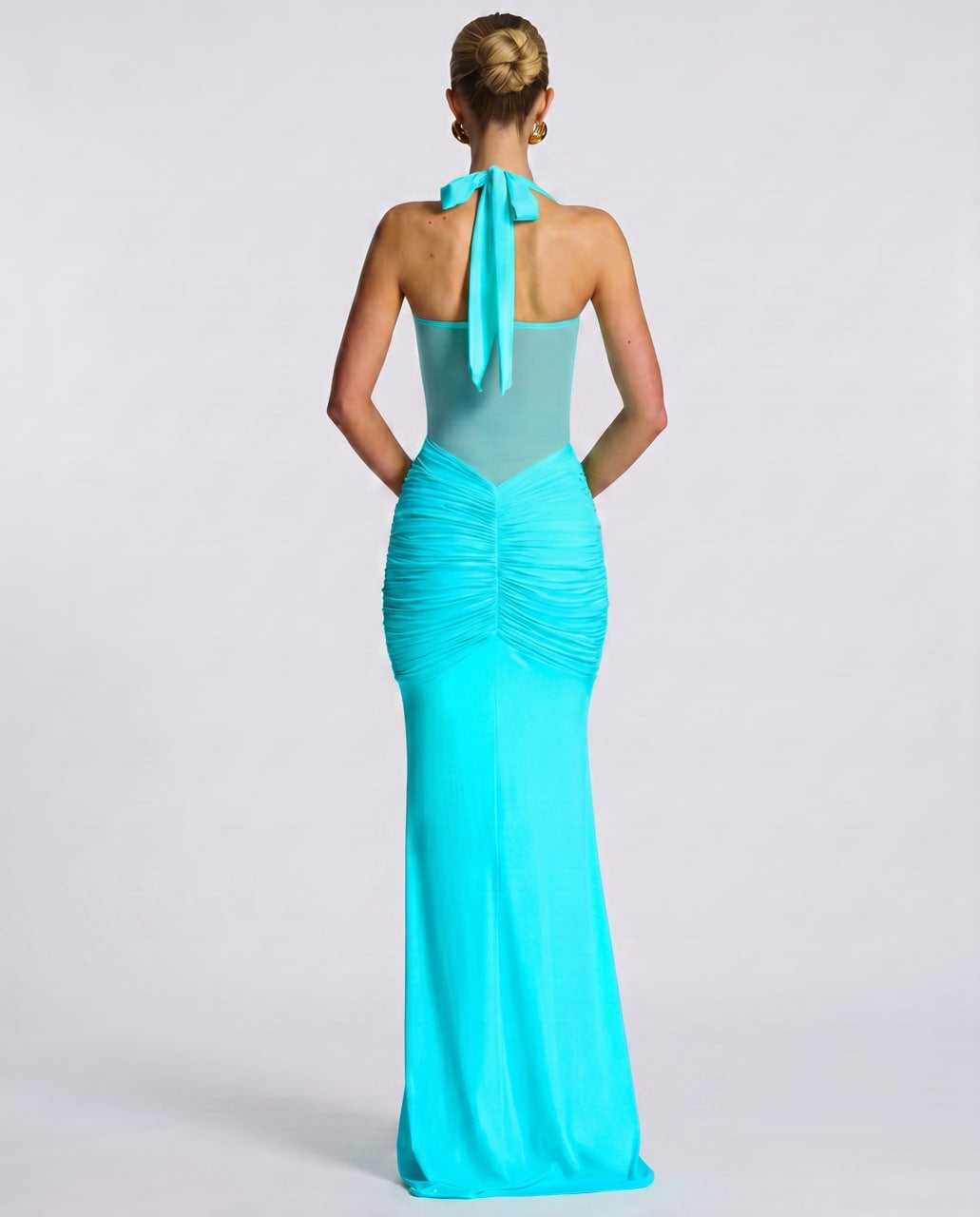 Solvane Maxi Dress by Lauven — stretch mesh sleeveless halter neck slim fit maxi dress