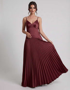 Veloura Maxi Dress by Lauven — satin spaghetti strap V-neck A-line maxi dress