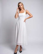 Lunara Midi Dress by Lauven — lightweight chiffon sleeveless square neck A-line midi dress