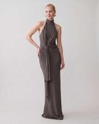 Serelle Maxi Dress by Lauven — polyester sleeveless halter neck fitted column maxi dress