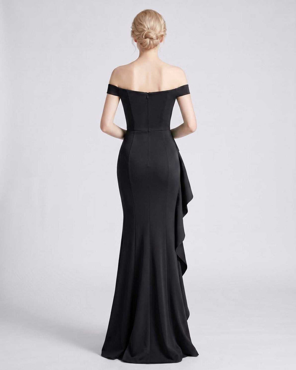 Veloura Maxi Dress by Lauven — polyester spandex off-the-shoulder mermaid maxi dress with slit