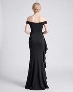 Veloura Maxi Dress by Lauven — polyester spandex off-the-shoulder mermaid maxi dress with slit