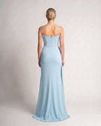 Celestia Maxi Dress by Lauven — polyester spaghetti strap mermaid maxi dress with beading and split