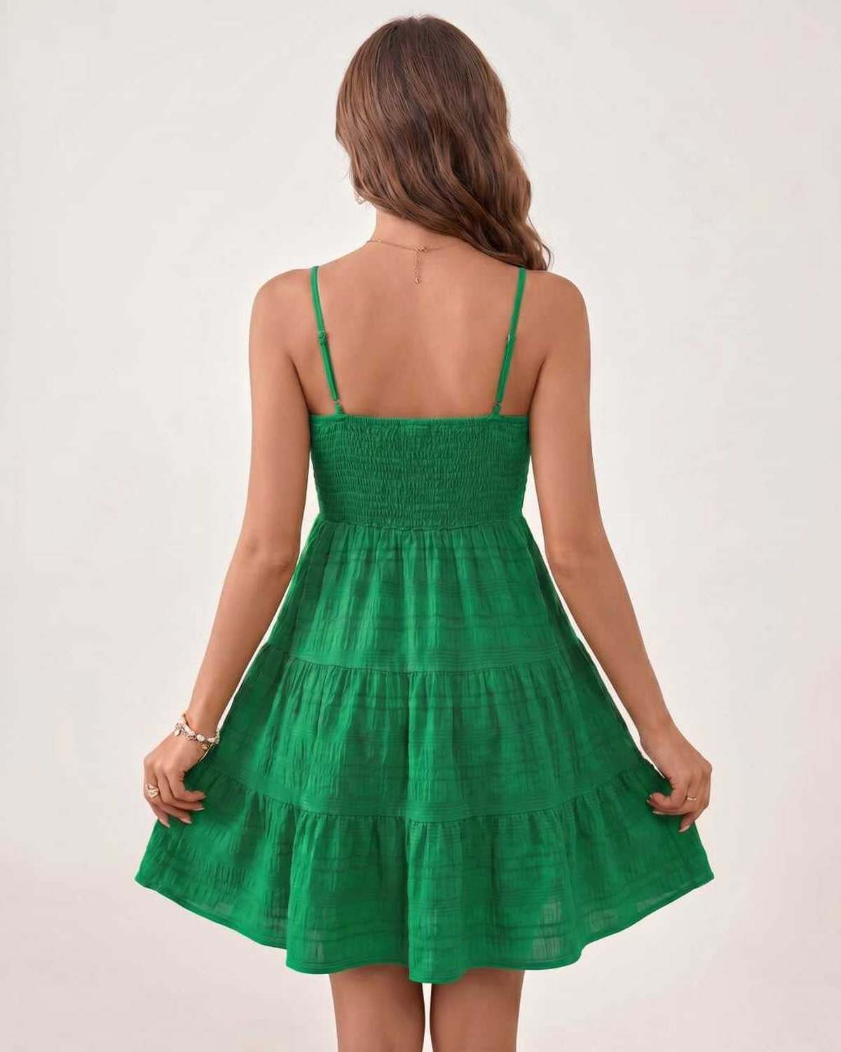 Solara Mini Dress by Lauven — textured sleeveless square neck tiered swing mini dress