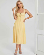 Serelune Midi Dress by Lauven — lightweight sleeveless square neck A-line midi dress