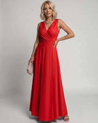 Veloura Maxi Dress by Lauven — satin sleeveless V-neck A-line maxi dress