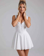 Veloura Mini Dress by Lauven — cotton blend sleeveless square neck fit and flare mini dress