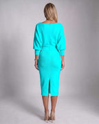 Serene Midi Dress by Lauven — knit batwing sleeve cowl neck fitted midi dress
