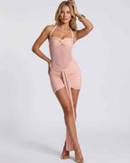 Veloura Mini Dress by Lauven — stretch mesh halter neck ruched bodycon mini dress