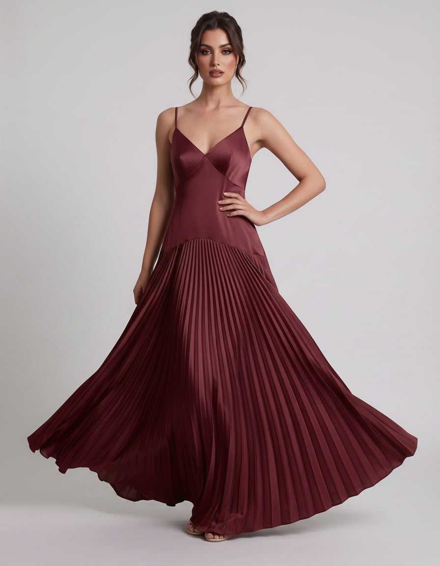 Veloura Maxi Dress by Lauven — satin spaghetti strap V-neck A-line maxi dress