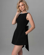 Harmonia Mini Dress by Lauven — structured sleeveless boat neck A-line mini dress