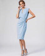Velmira Midi Dress by Lauven — sleeveless keyhole wrap midi dress with ruched waist