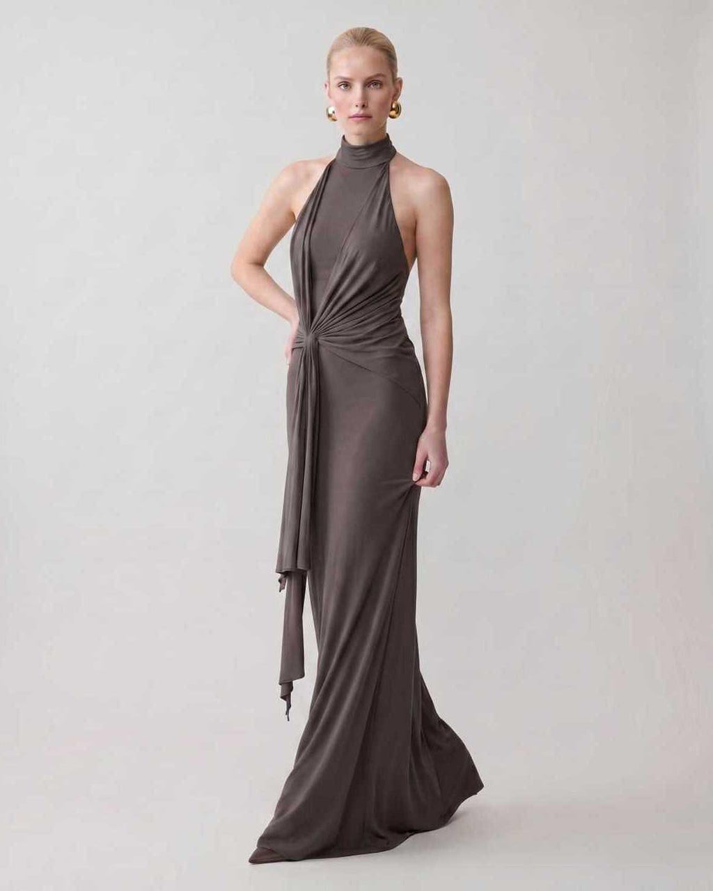 Serelle Maxi Dress by Lauven — polyester sleeveless halter neck fitted column maxi dress