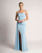 Celestia Maxi Dress by Lauven — polyester spaghetti strap mermaid maxi dress with beading and split