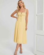 Serelune Midi Dress by Lauven — lightweight sleeveless square neck A-line midi dress