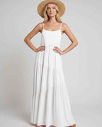 Solenne Maxi Dress by Lauven — rayon blend sleeveless scoop neck tiered A-line maxi dress