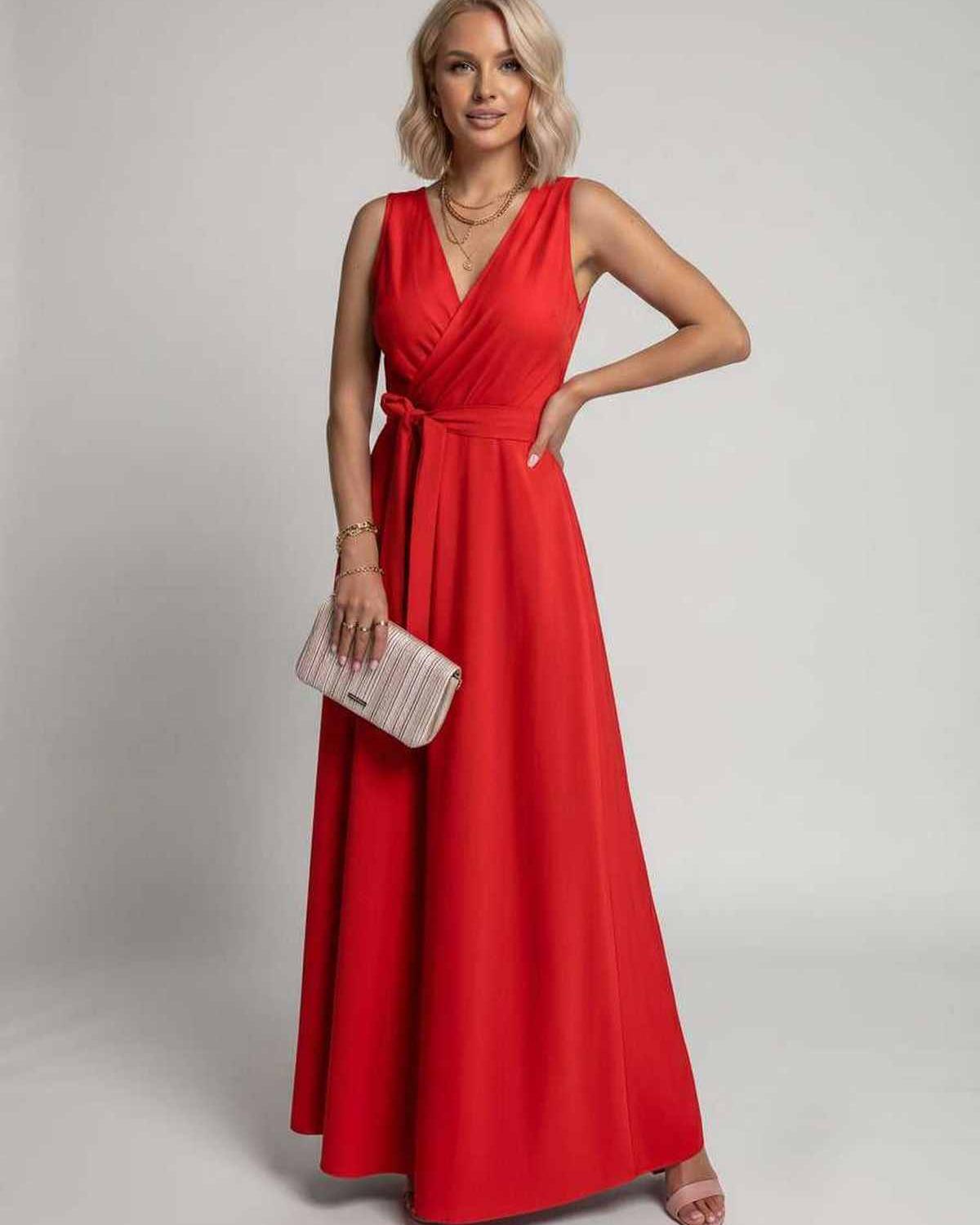 Veloura Maxi Dress by Lauven — satin sleeveless V-neck A-line maxi dress