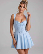 Veloura Mini Dress by Lauven — cotton blend sleeveless square neck fit and flare mini dress