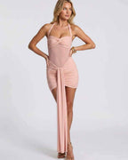Veloura Mini Dress by Lauven — stretch mesh halter neck ruched bodycon mini dress