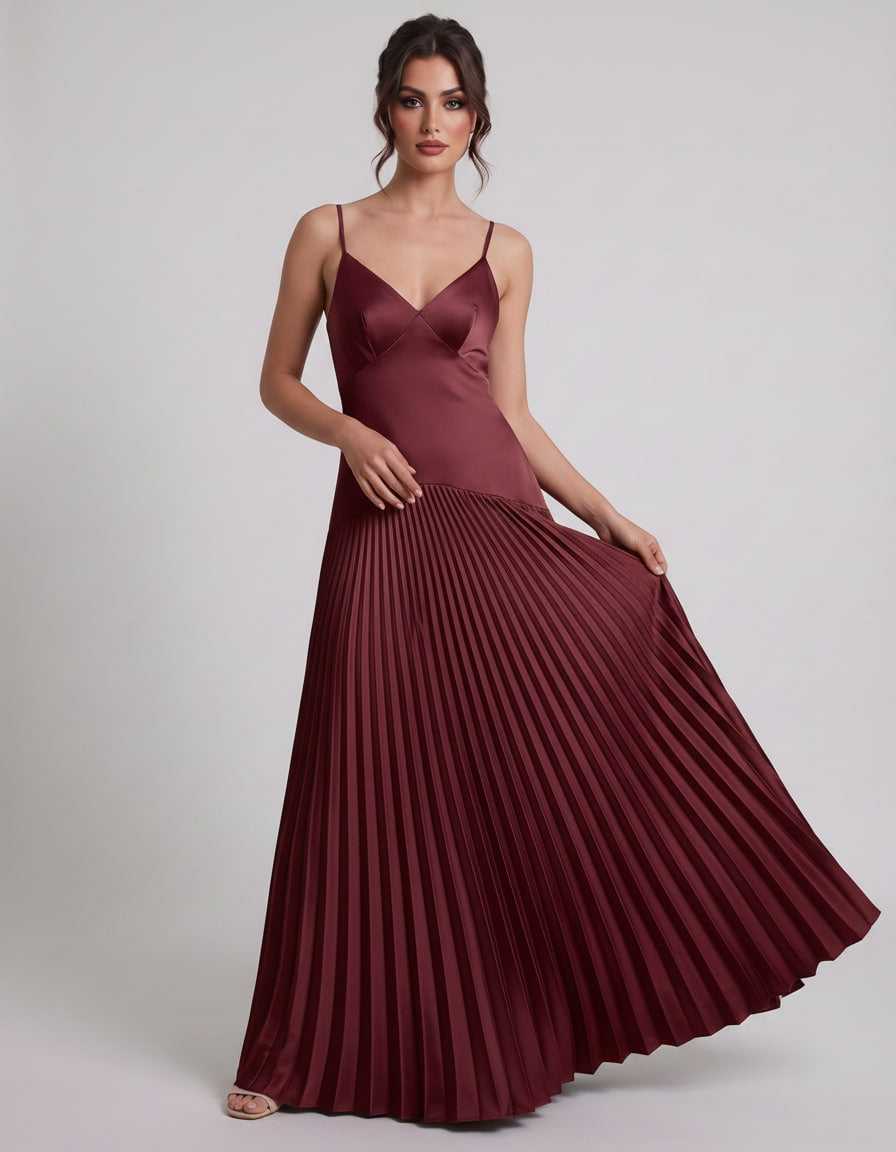 Veloura Maxi Dress by Lauven — satin spaghetti strap V-neck A-line maxi dress
