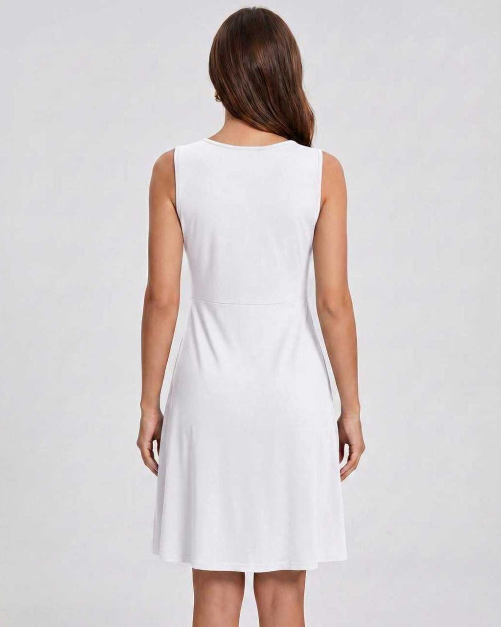 Aster Midi Dress by Lauven — soft knit sleeveless V-neck A-line midi dress