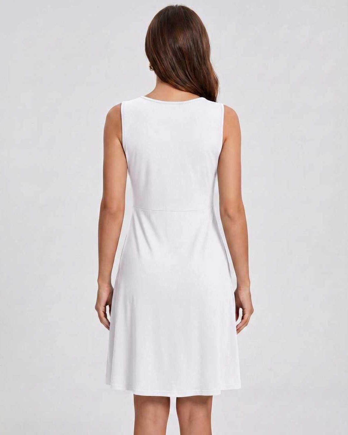 Aster Midi Dress by Lauven — soft knit sleeveless V-neck A-line midi dress