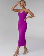Serelle Midi Dress by Lauven — smooth stretch strapless sweetheart neck fitted midi dress